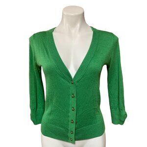 Kate Spade V-Neck Cardigan XS Silk Cotton Kelly Green Lightweight Preppy Designe